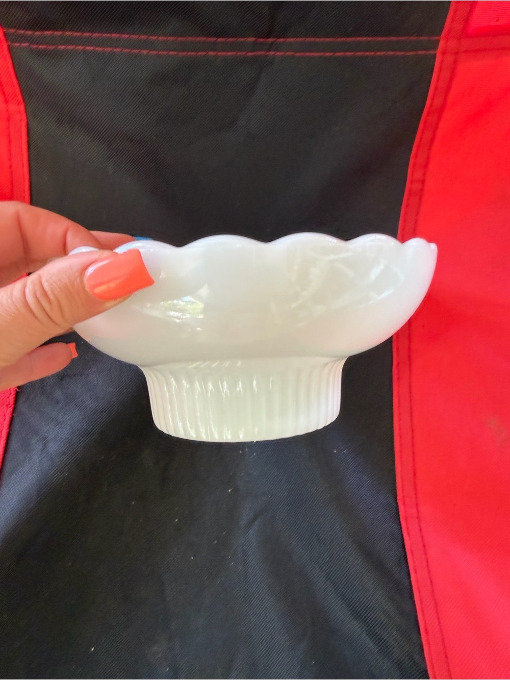 White Milk Glass Scalloped Bowl
